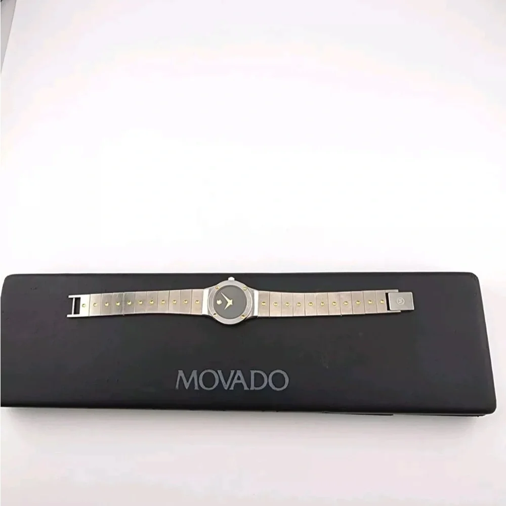 WOMEN'S VINTAGE MOVADO MUSEUM TWO TONED STAINLESS STEEL WATCH new battery